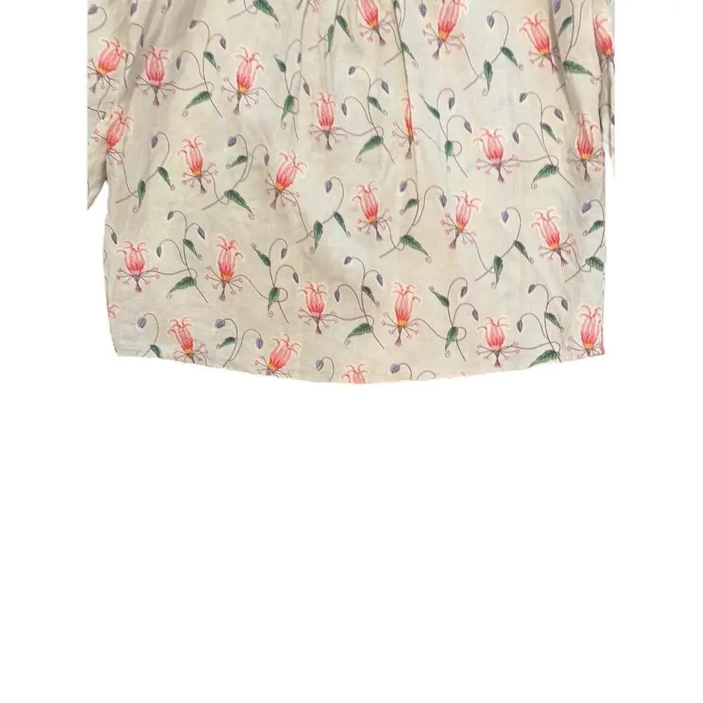 HD In Paris Cream Floral Pattern 3/4 Sleeves Peasant Blouse Womens Size 2 - Picture 3 of 6